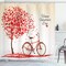 Ambesonne Valentines Day Shower Curtain, Romantic Tree with Blooming Hearts with Bike and Petals Vintage Art, Cloth Fabric Bathroom Decor Set with Hooks, 69" W x 70" L, Cream Vermilion